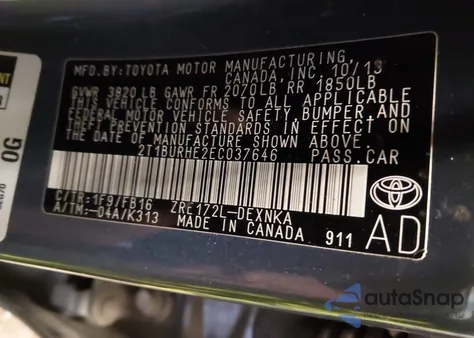 2014 Toyota Corolla L z USA, uszkodzony, nr VIN 2T1BURHE2EC037646